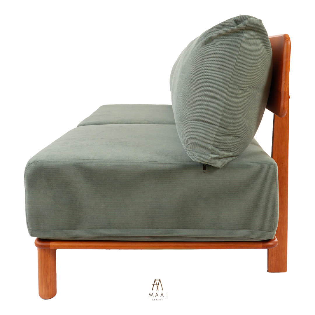 โซฟา 2 ที่นั่งไม้ยางพารา MAAI DESIGN รุ่น KANAKO SOFA เบาะผ้าสีเขียว_1